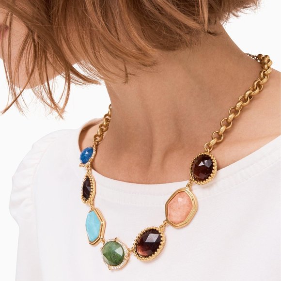 Kate Spade Perfectly Imperfect Necklace Stone Station Drop Gold Multi-Color NEW - Picture 1 of 10